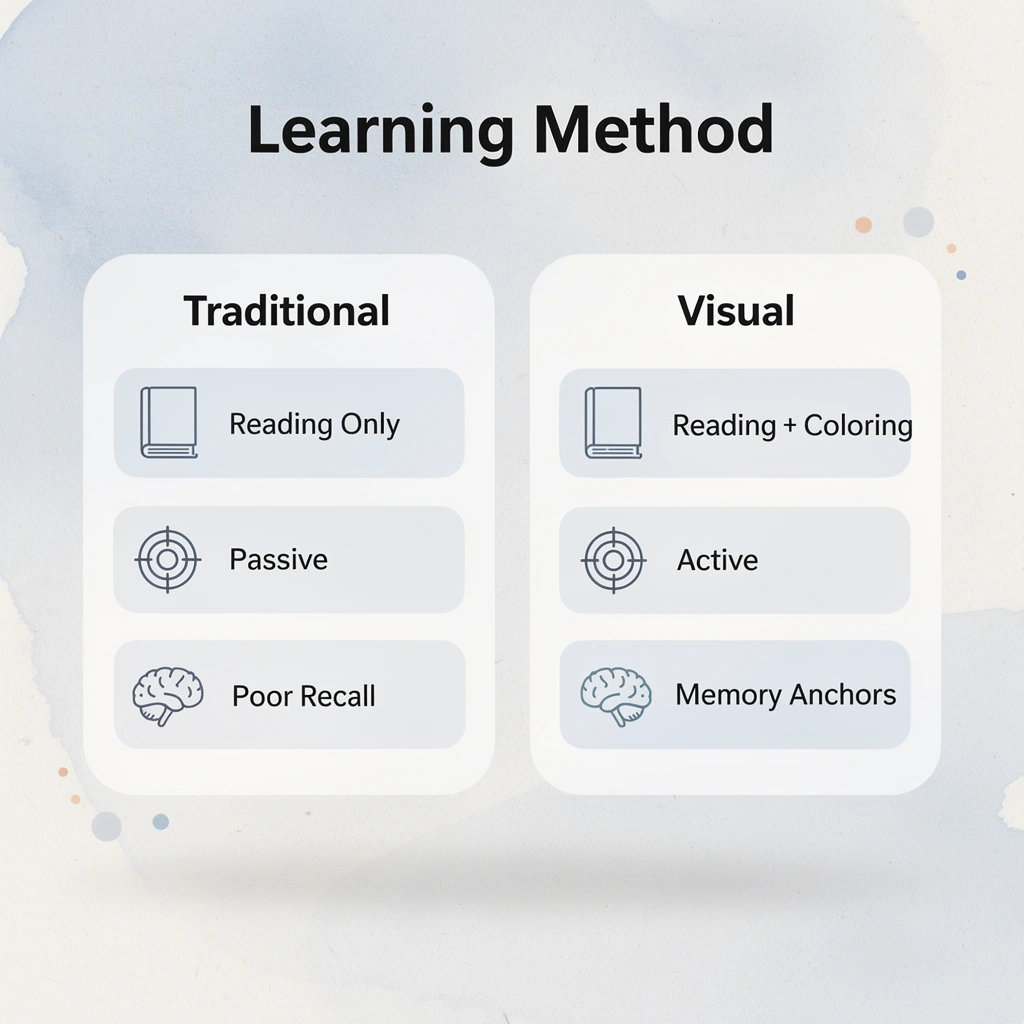 Comparison chart showing traditional vs visual learning methods