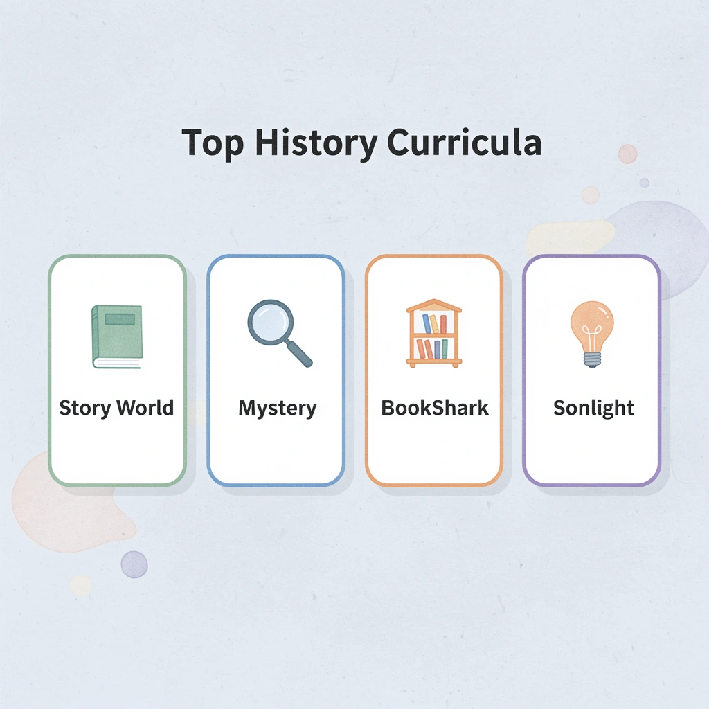 Infographic showing top homeschool history curricula for preschoolers