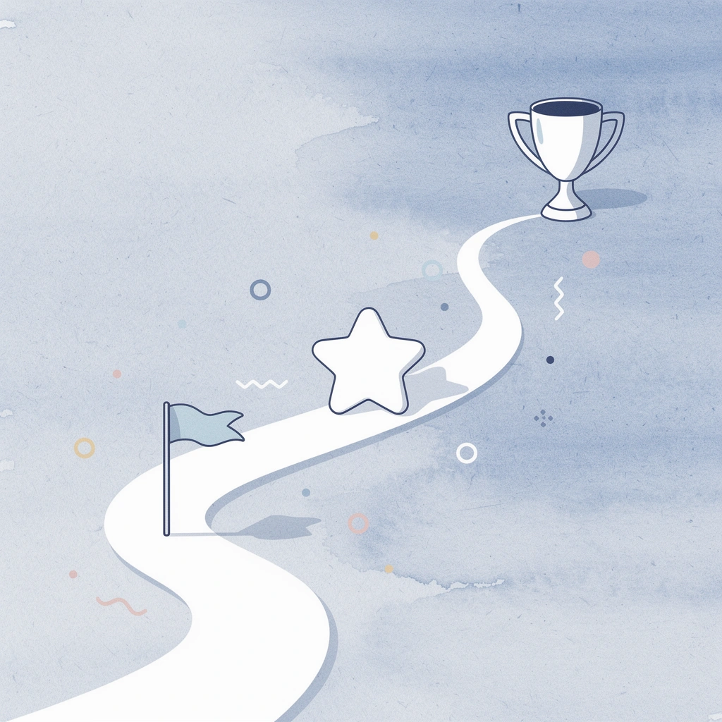 Winding path with milestones representing the journey through human history