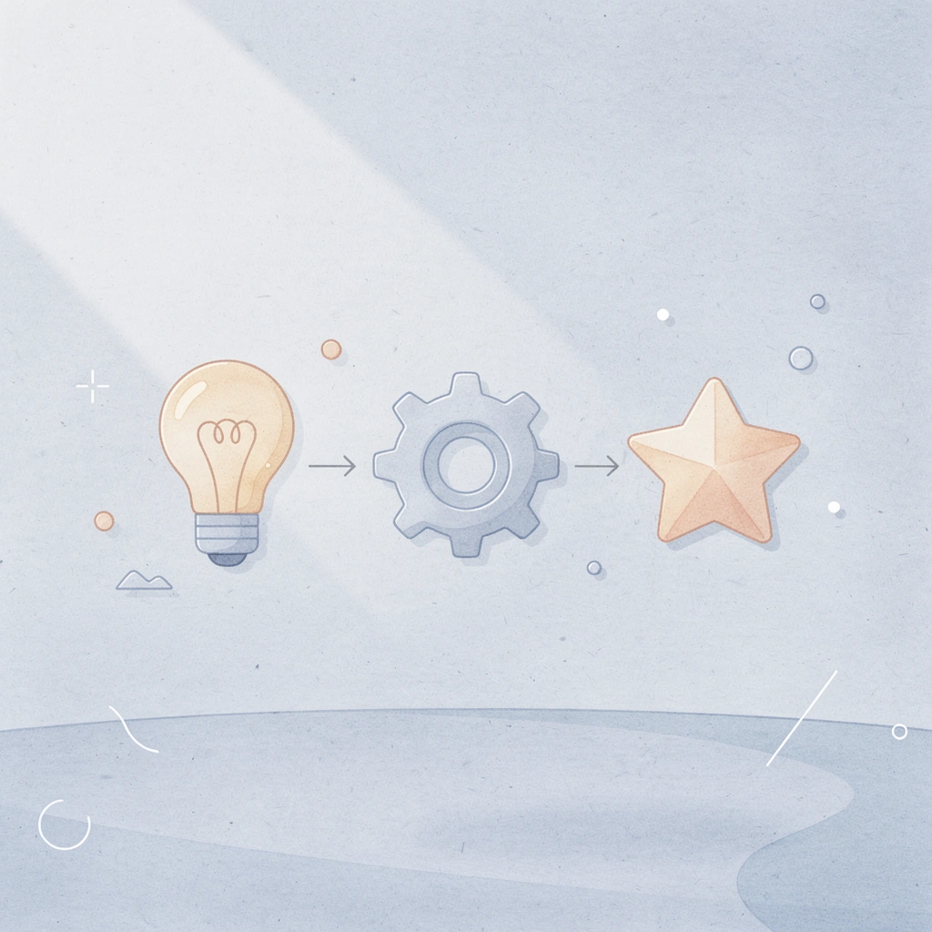 Three connected icons showing creative activity flow to sustained imagination