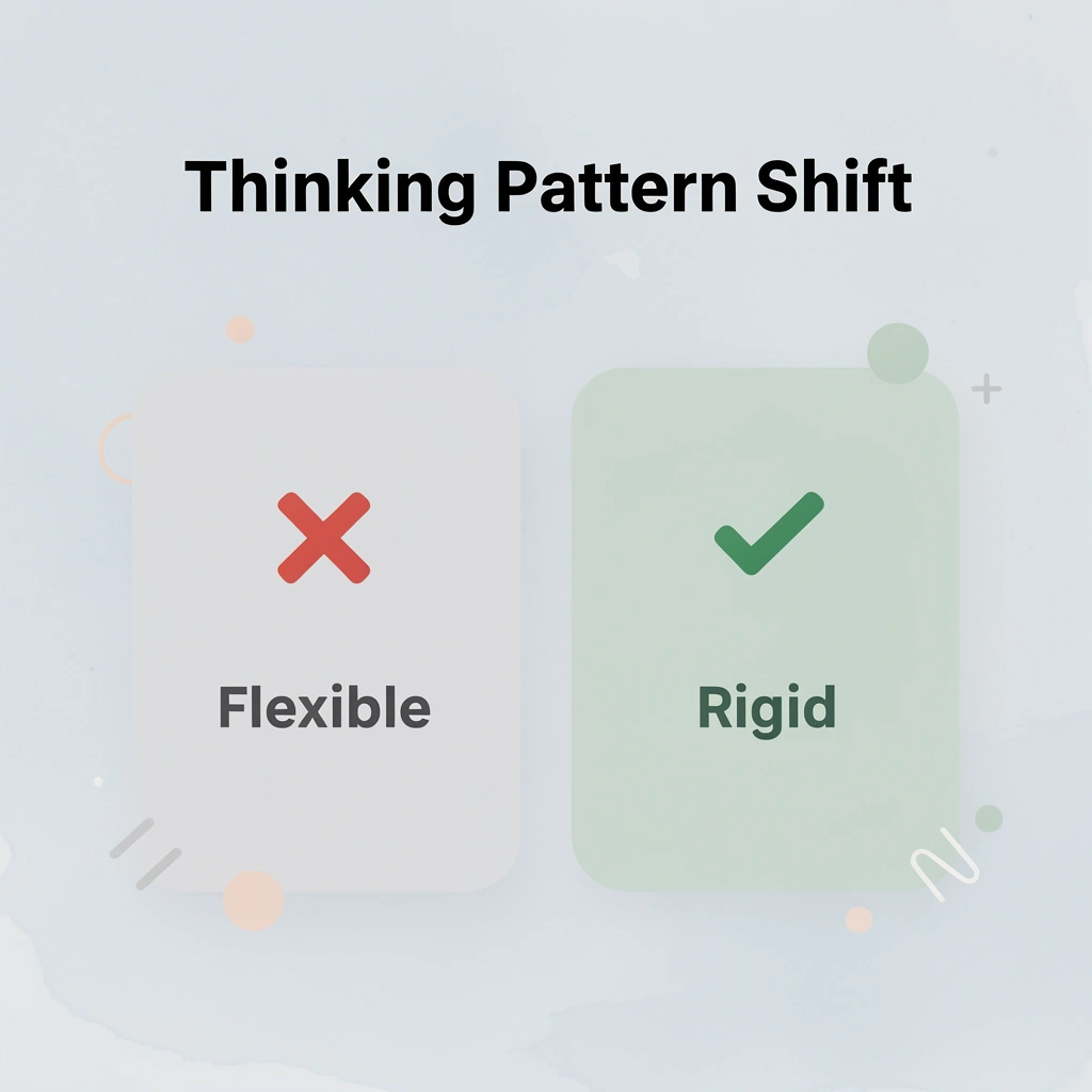 Before and after comparison showing shift from flexible to rigid thinking patterns
