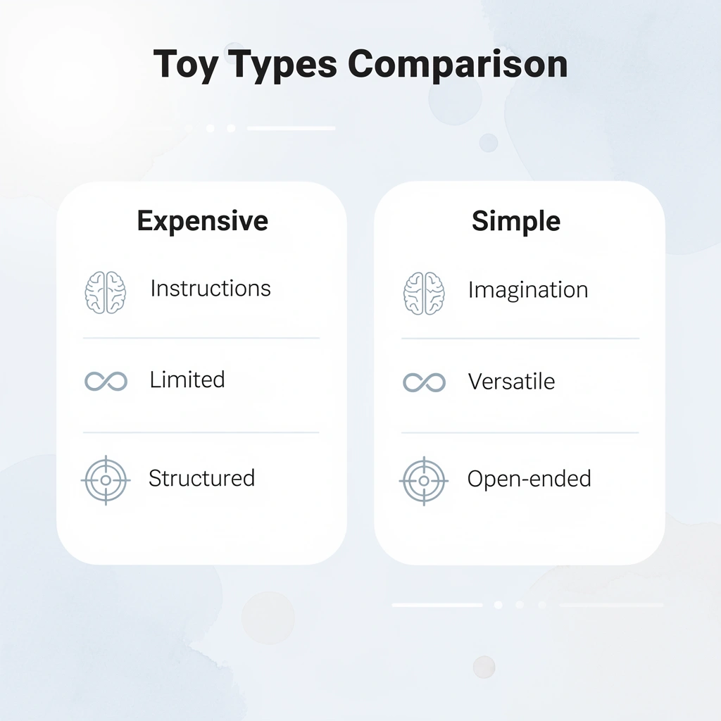 Comparison between expensive toys and simple materials