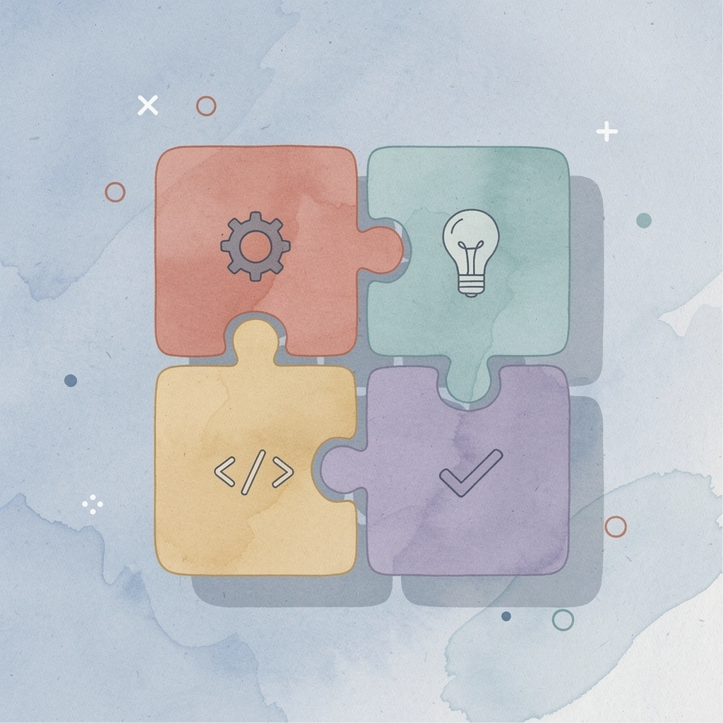 Puzzle pieces fitting together, representing open-ended play and multiple solutions