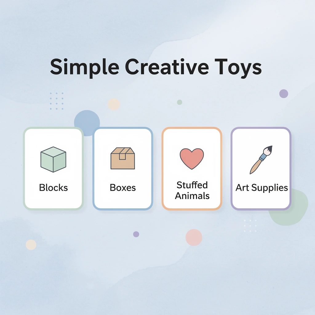 Infographic showing four types of simple creative toys