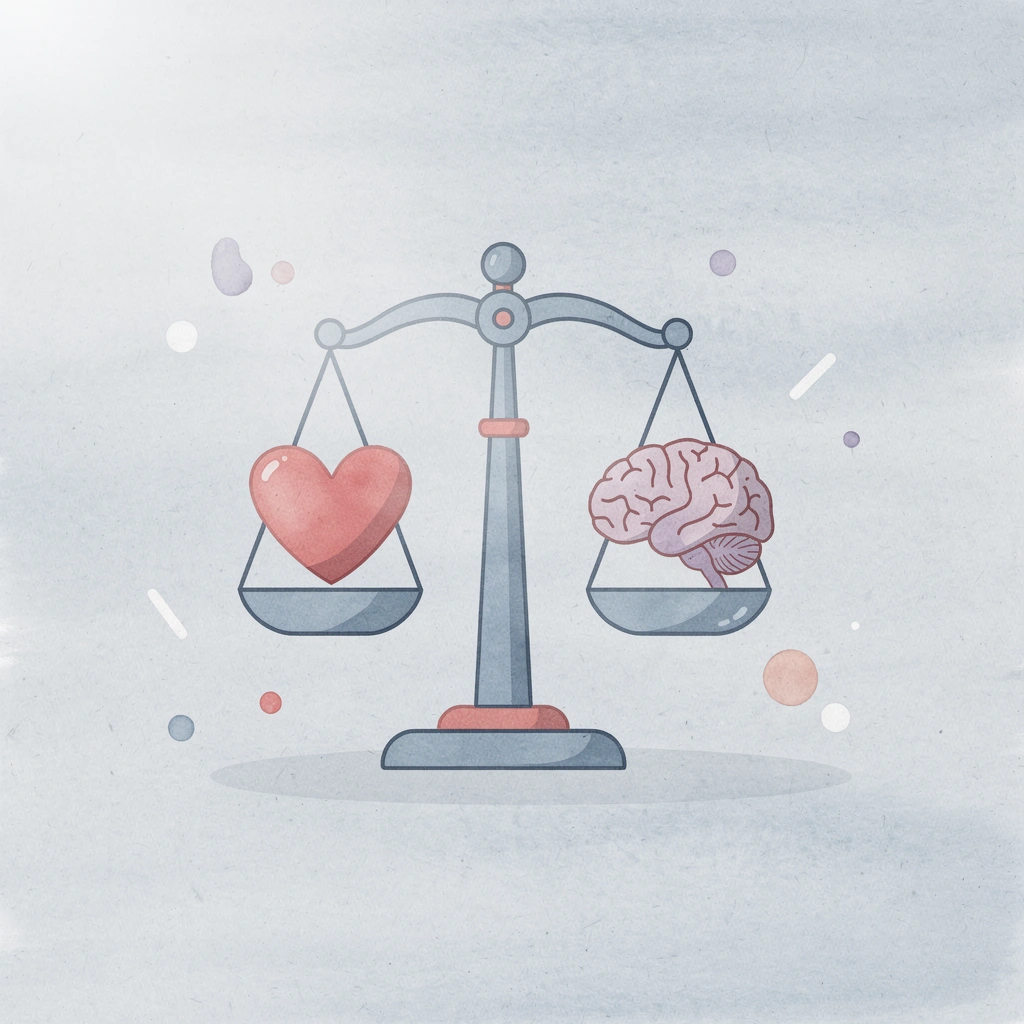 Balance scale icon showing trade-off between mental clarity and neglect