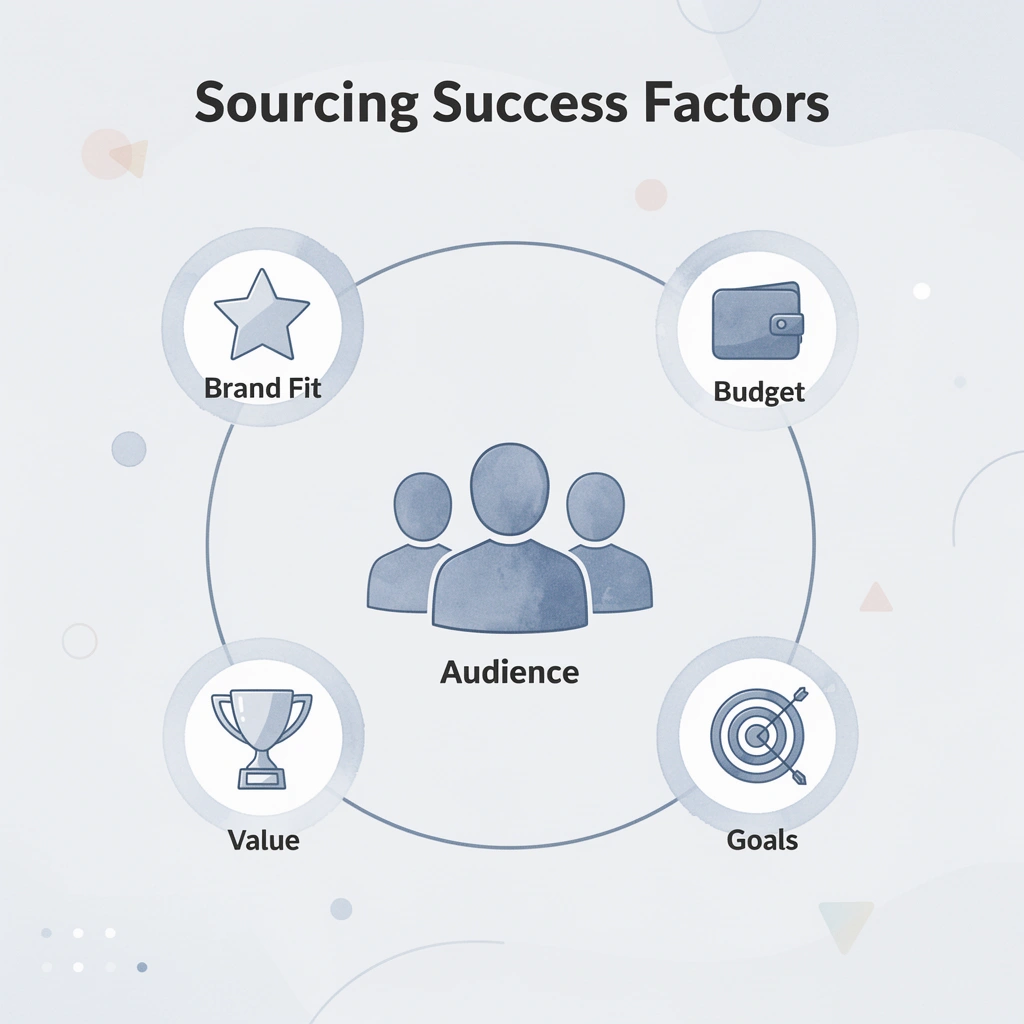 Hub and spoke infographic showing five key promotional product sourcing success factors