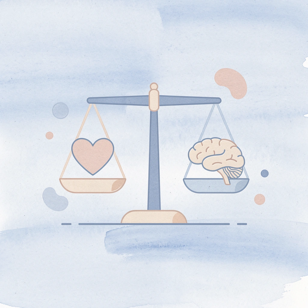 Balance scale comparing visible achievement against invisible inner development