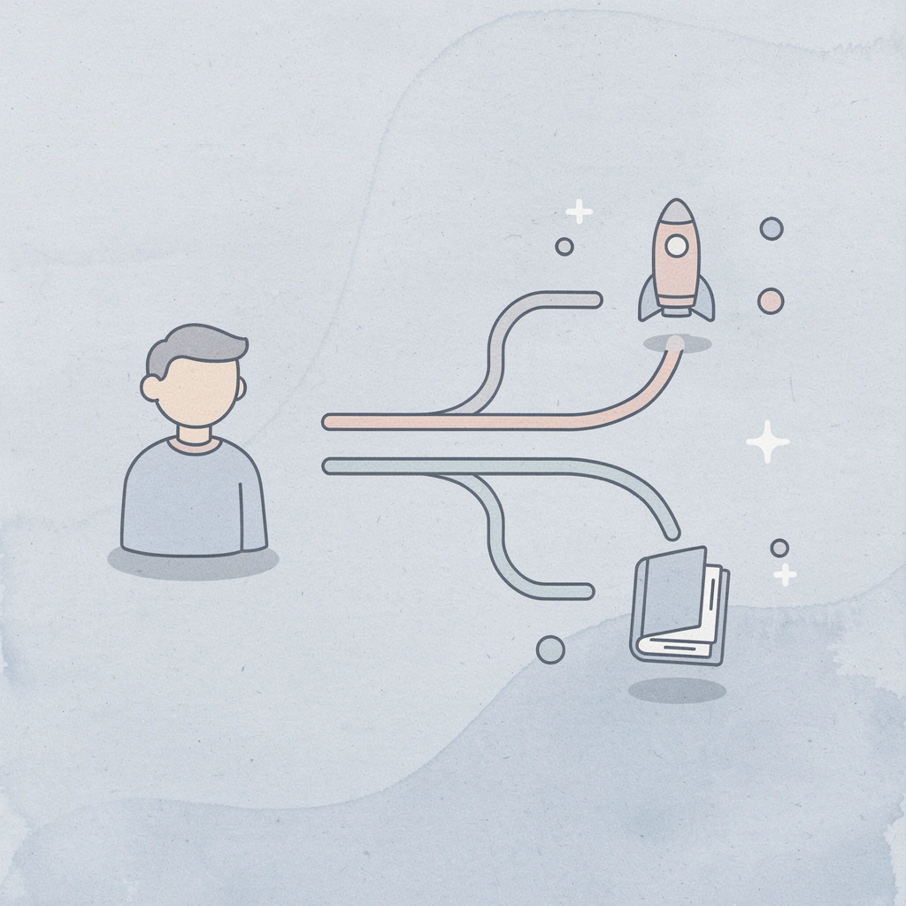 Icon showing a single moment splitting into two different paths of response