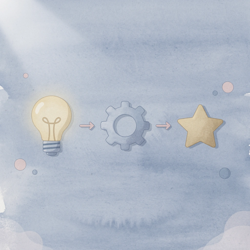 Three icons showing the progression from play to building to invention