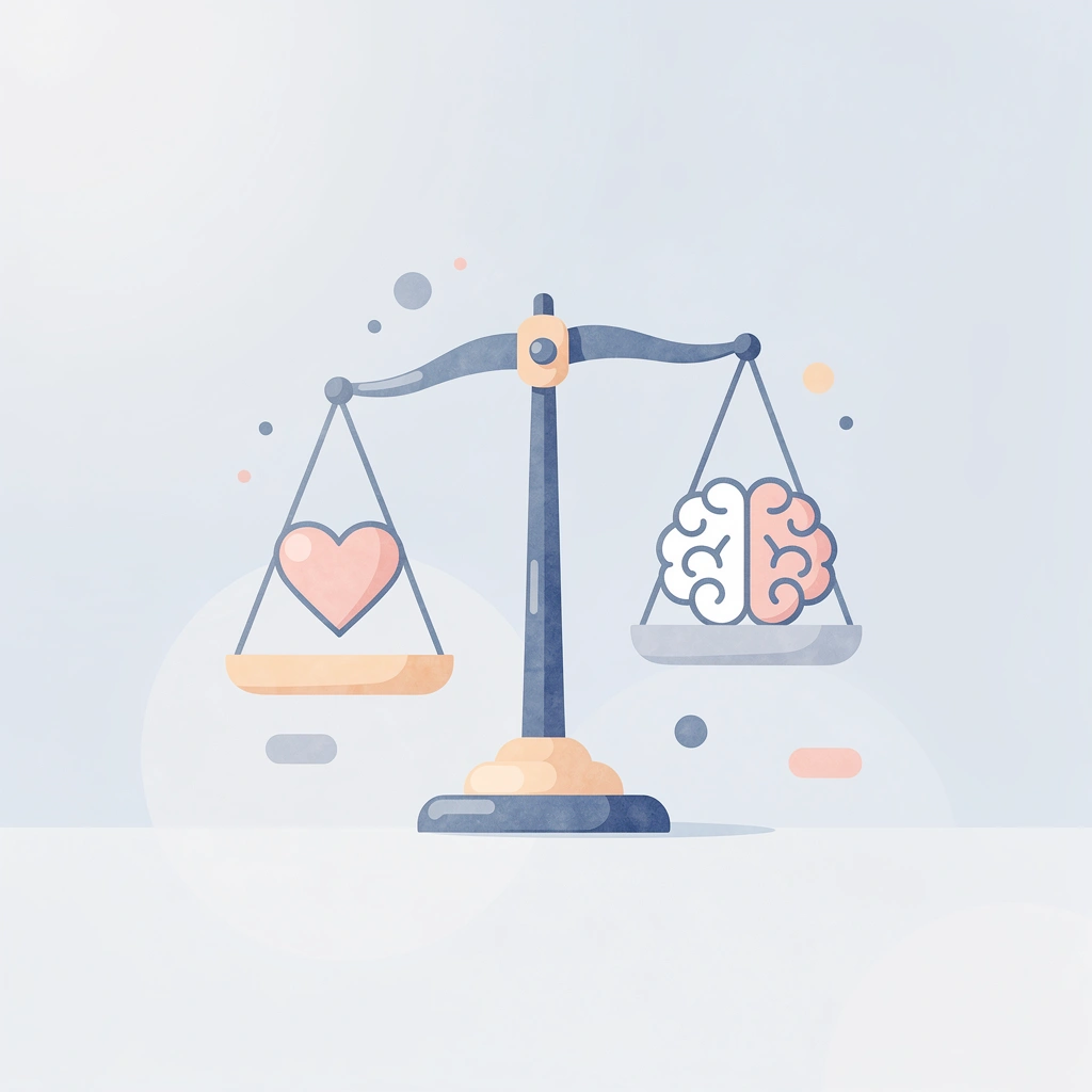 Balance scale icon contrasting performance and real learning