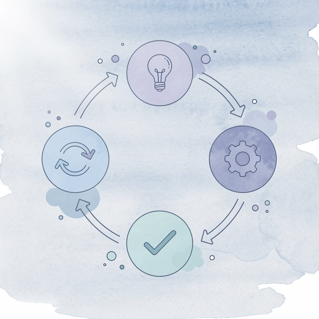 Icon cycle showing the repeating pattern of neglected learning getting worse over time