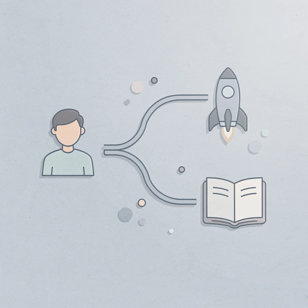 Icon showing passive listening splitting into active learning paths