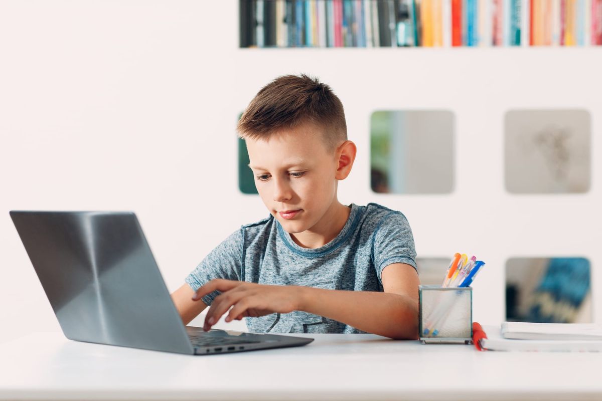 Kid alone using laptop - Illinois Homeschool Laws