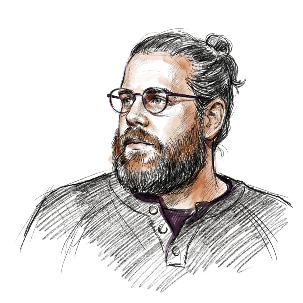 Editorial sketch portrait of Zack Whittaker