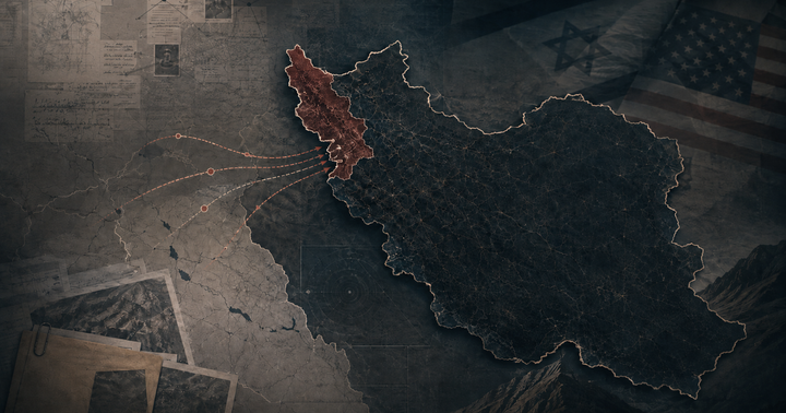 Mapa de Irán con la región kurda resaltada