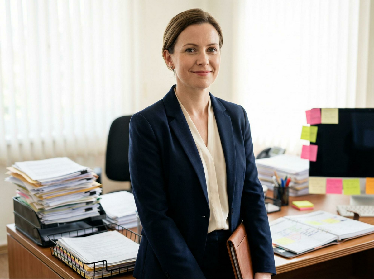 This is an image of a successful young woman illustrating masking and the performance of capability—the outward competence hiding internal struggle that defines this section.