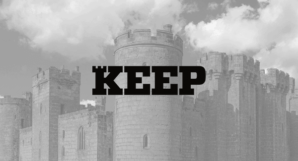 Castle with the KEEP logo on top with clouds moving in the background