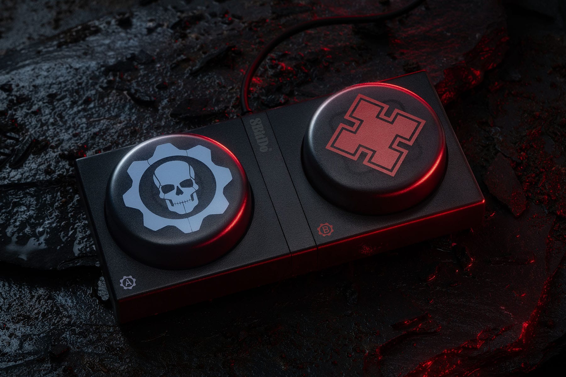 8BitDo Dual Super Buttons with Crimson Omen and red cross emblems