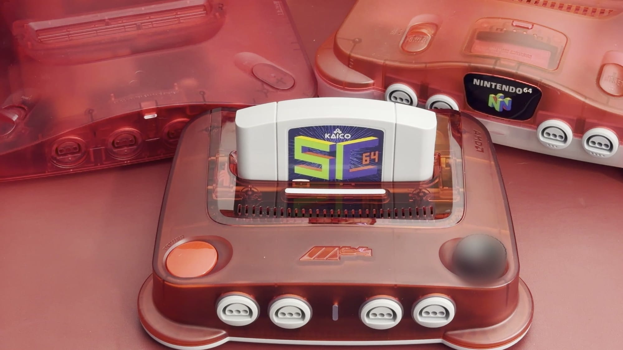 A SummerCart64 flash cartridge seated in the ModRetro M64