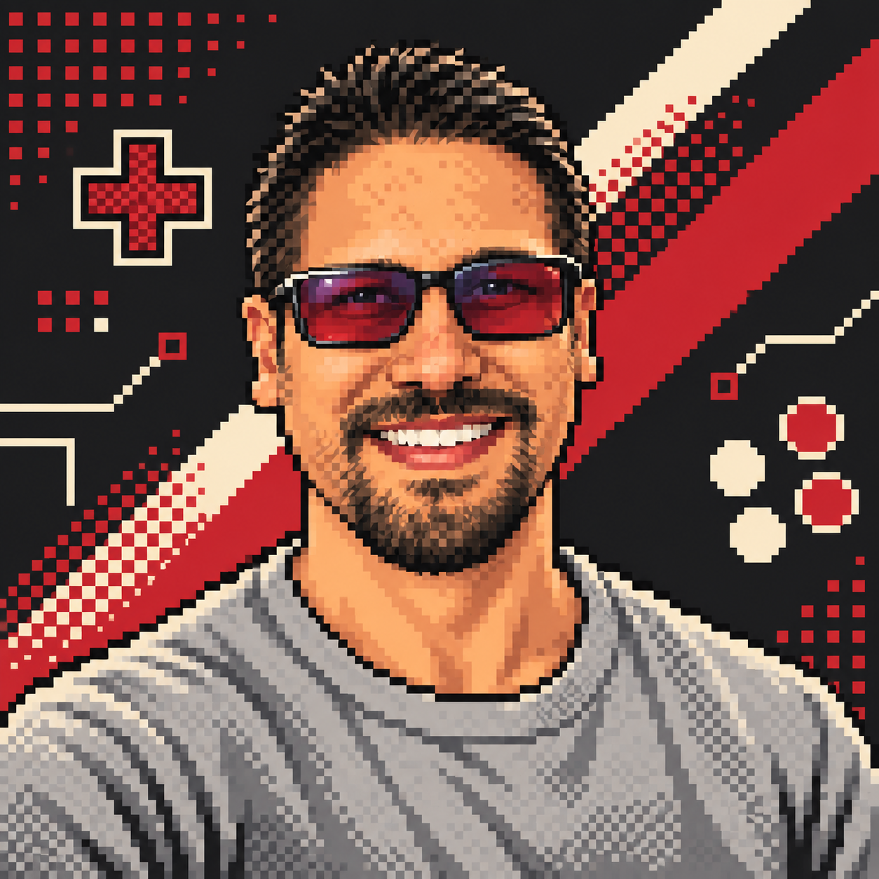 16-bit pixel-art portrait of Victor, founder of Average TechNerds