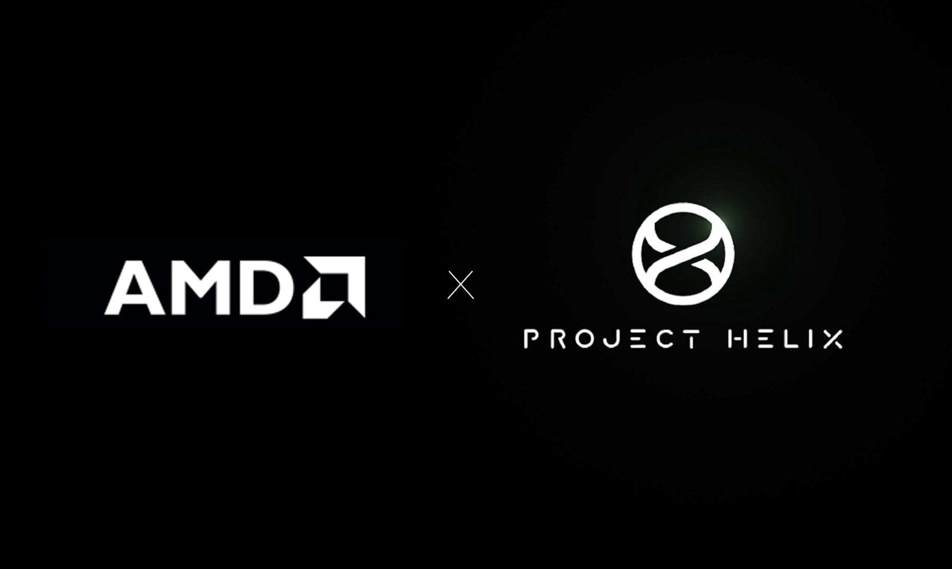 The AMD logo and the Project Helix logo side by side on a black background