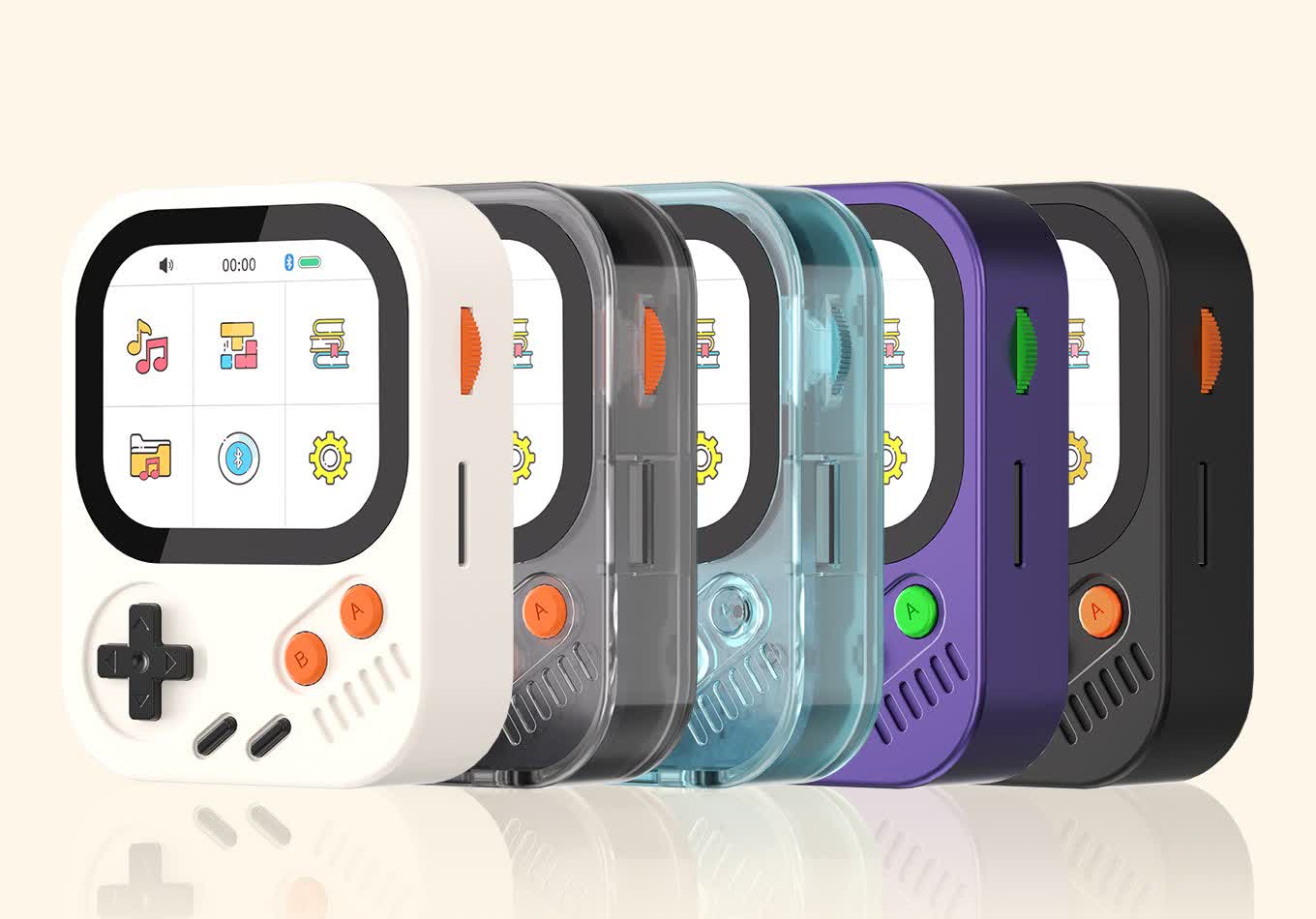 The Hidizs AP30 Music Boy in white, clear black, clear blue, purple and black
