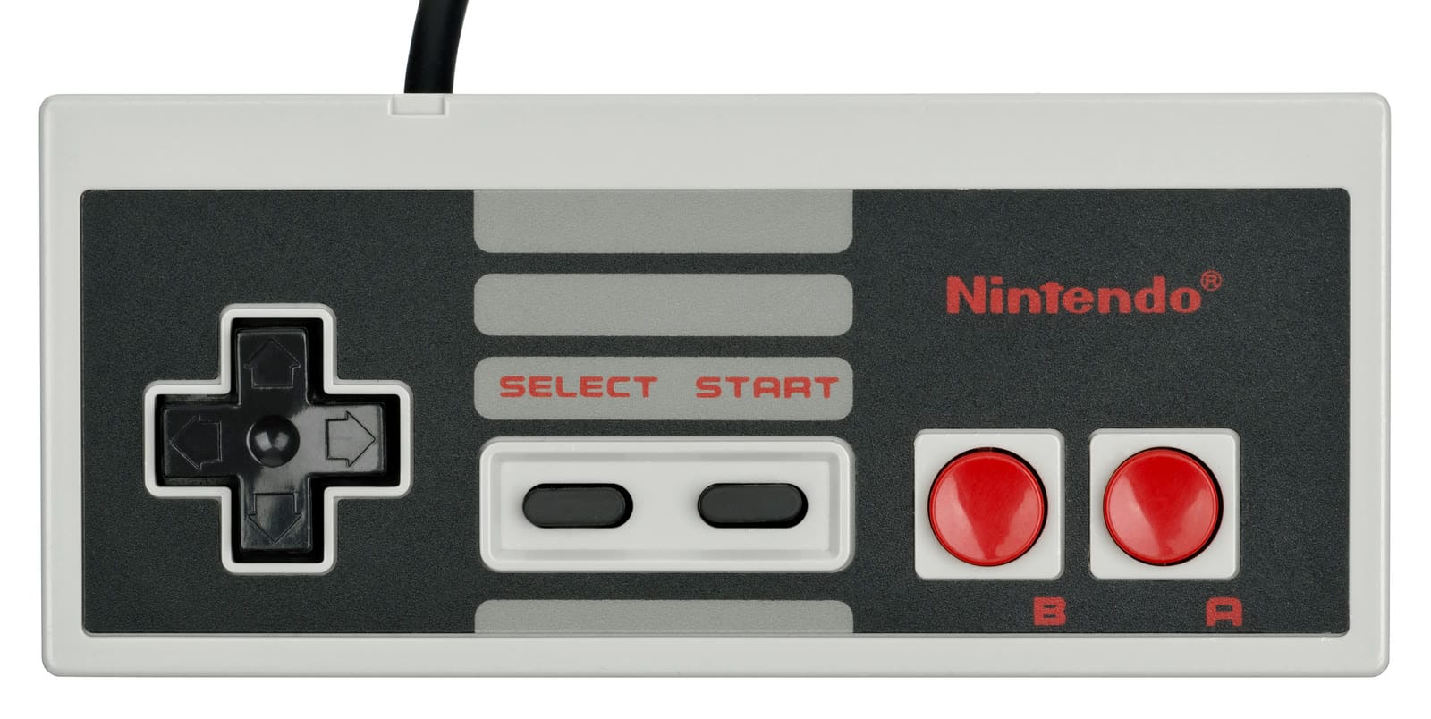 NES rectangular controller with D-pad and A and B buttons