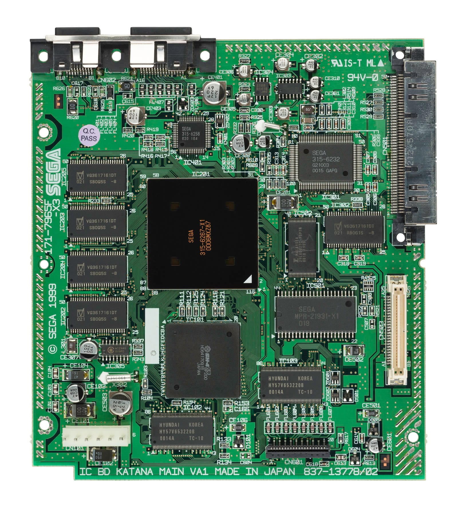 Sega Dreamcast motherboard seen from above