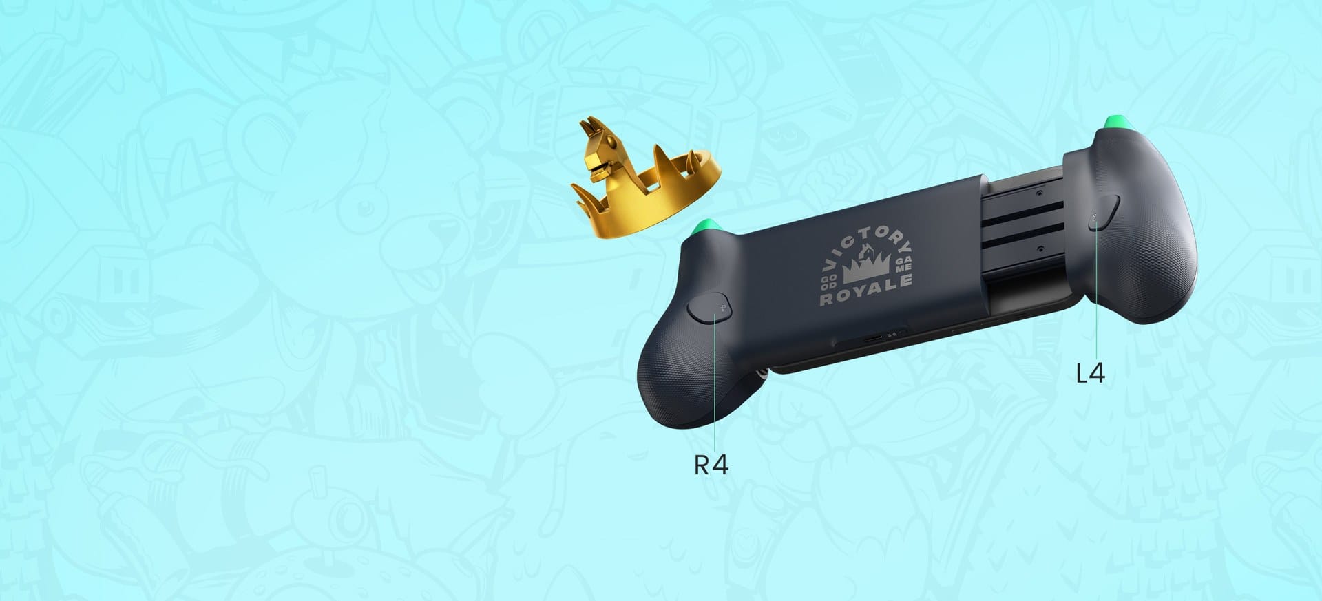 The back of the Victory Royale edition of the GameSir G8 Plus, with its L4 and R4 back buttons labelled