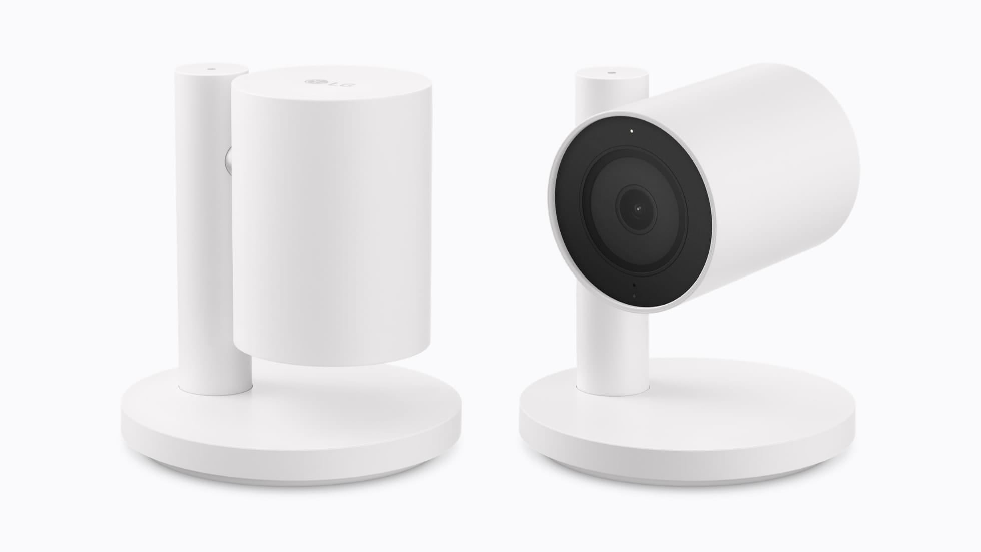 The LG Indoor Cam in white, shown tilted down and tilted up