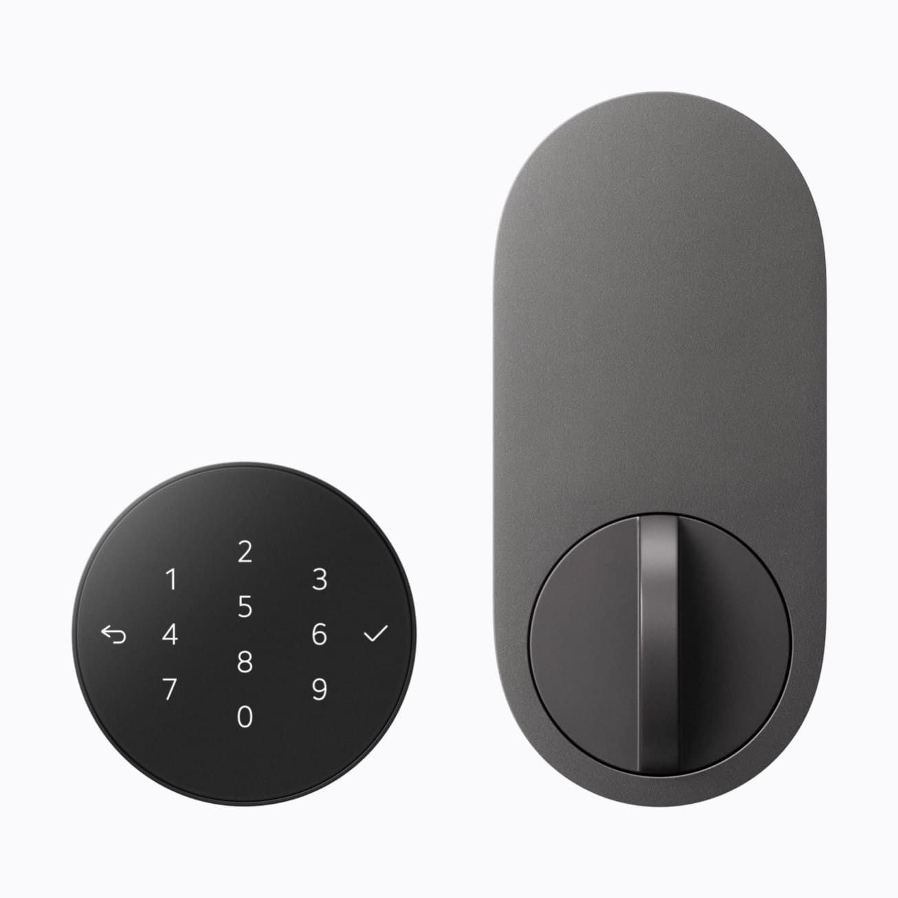 The LG Smart Deadbolt Lock in Essence Graphite, keypad exterior and interior unit