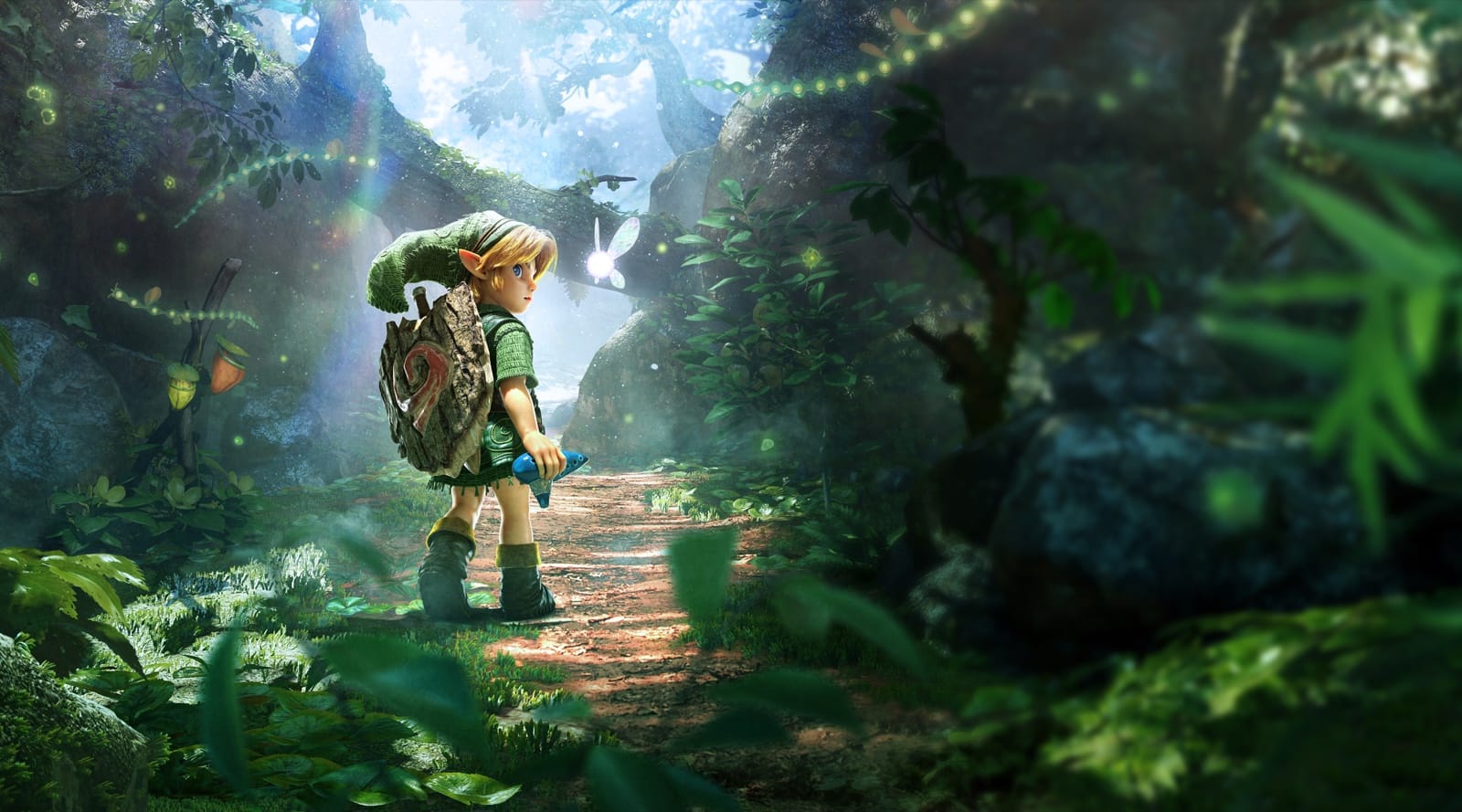 Young Link walking through a forest in Ocarina of Time for Switch 2