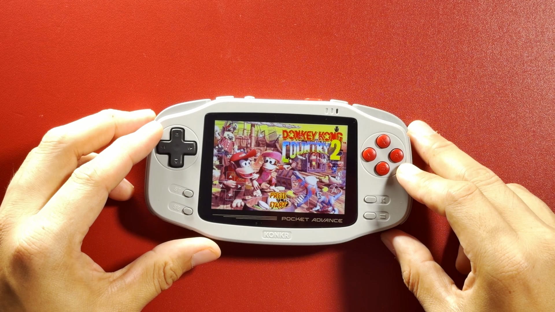 Donkey Kong Country 2 running on the KONKR Pocket Advance