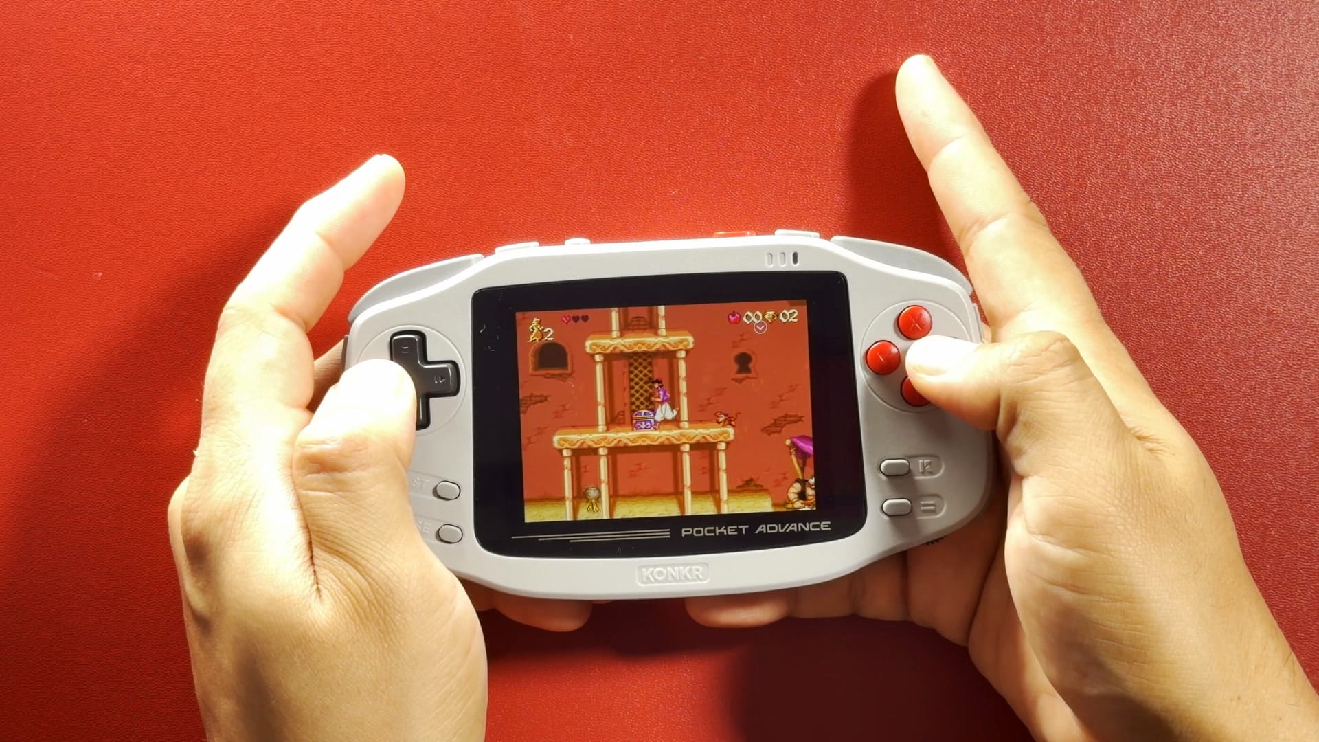 A Super Nintendo game running on the KONKR Pocket Advance