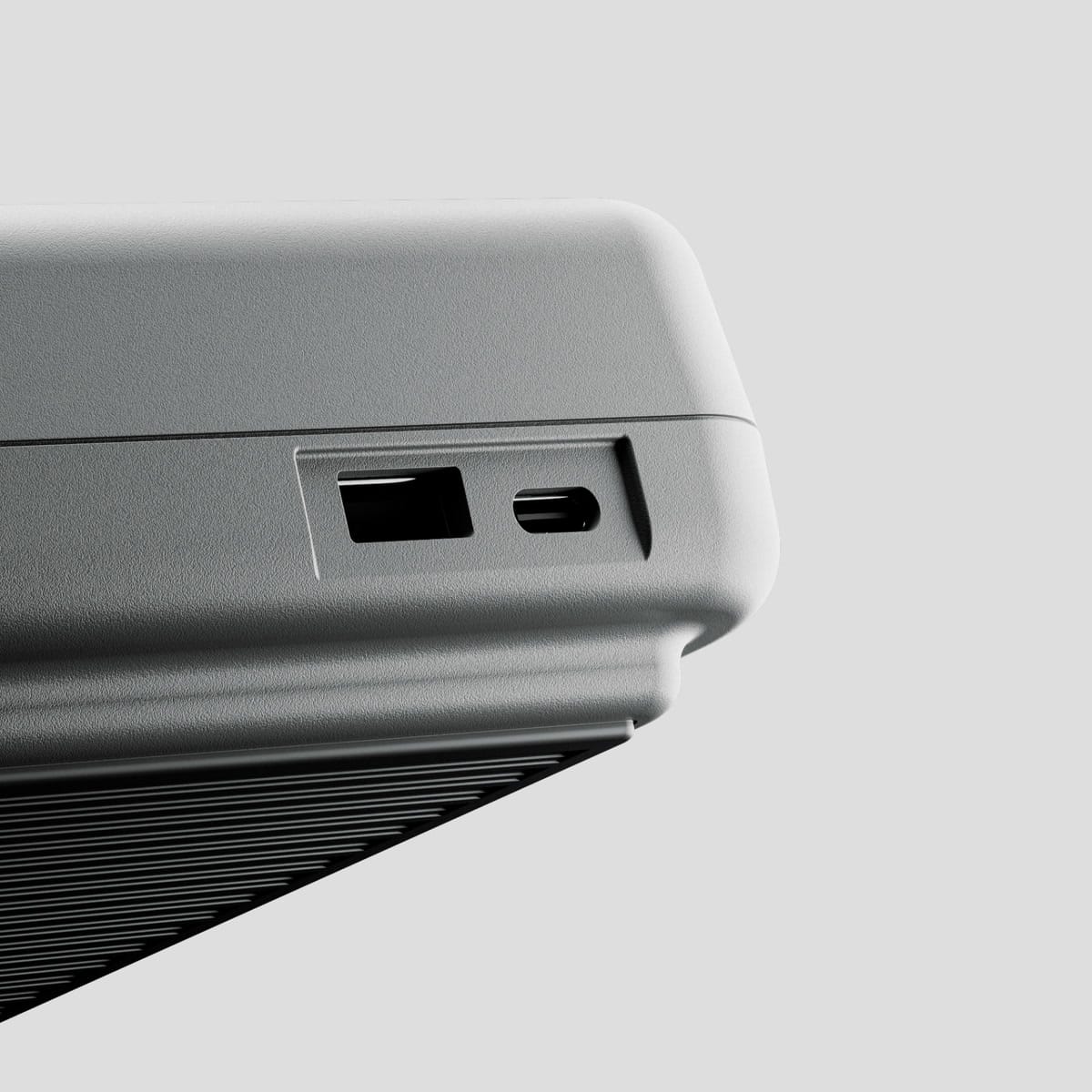 The back corner of a grey Super Nt+ showing a USB-A port next to a USB-C port