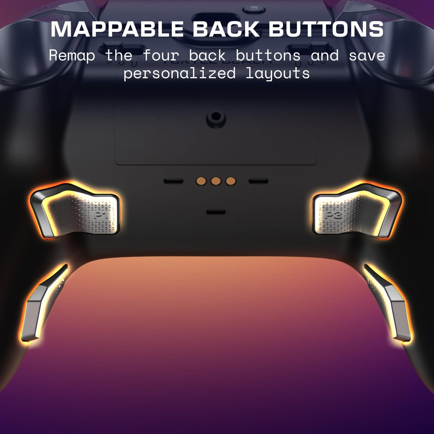 The back of the Turtle Beach Stealth Ultra II showing four lit mappable back buttons