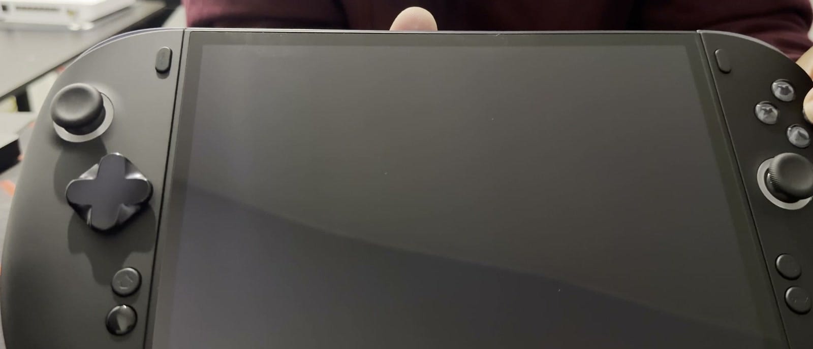 The front of the X2 Mini Pro with its sticks, D-pad, face buttons and the extra buttons beside the screen