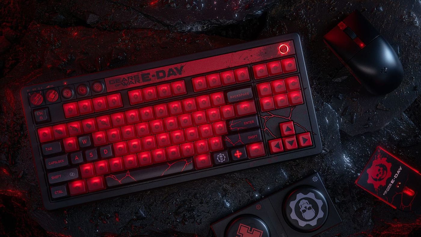 8BitDo Retro 87 Gears of War E-Day keyboard with the Retro R8 mouse and Dual Super Buttons