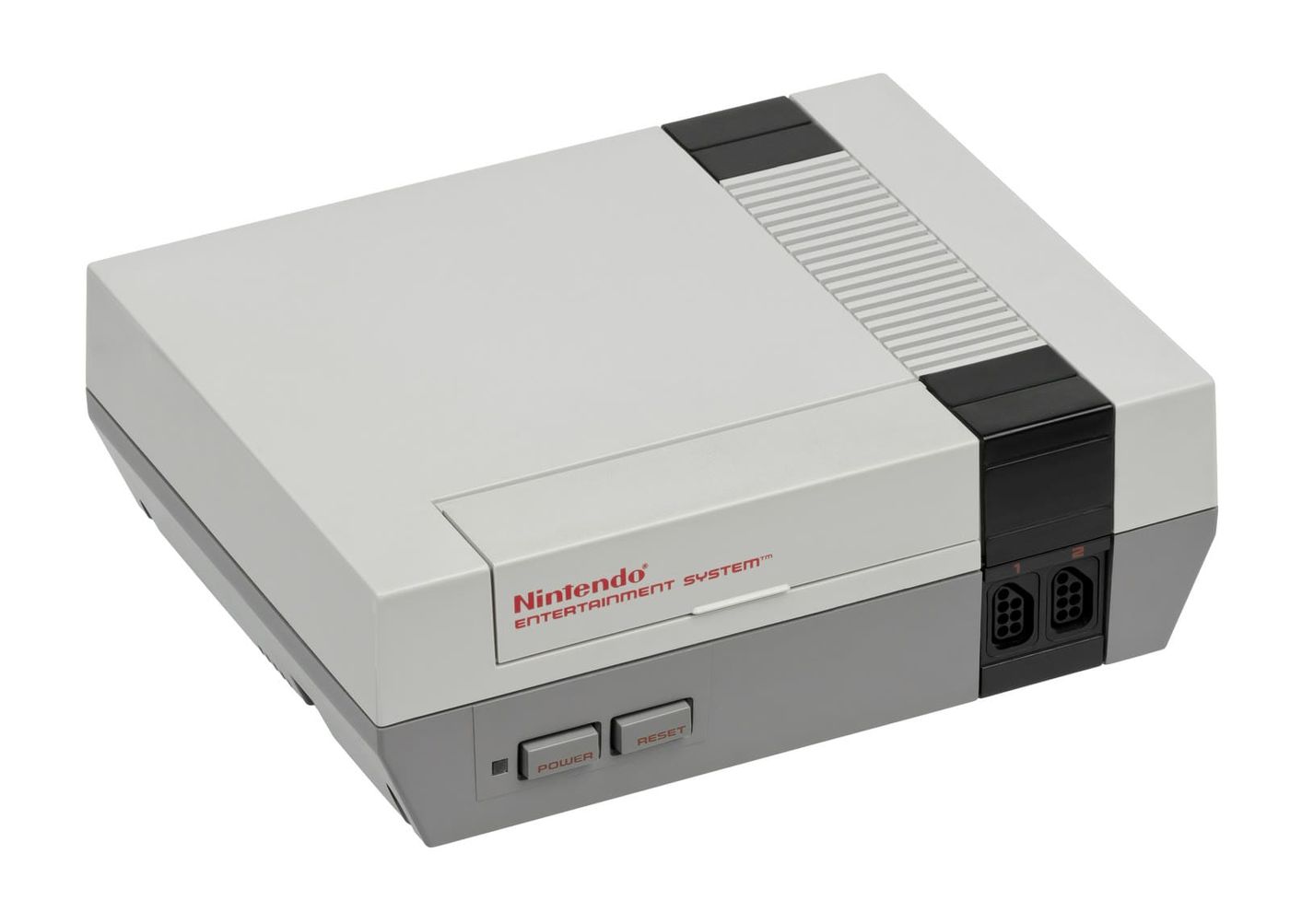 Nintendo Entertainment System console, front-left view