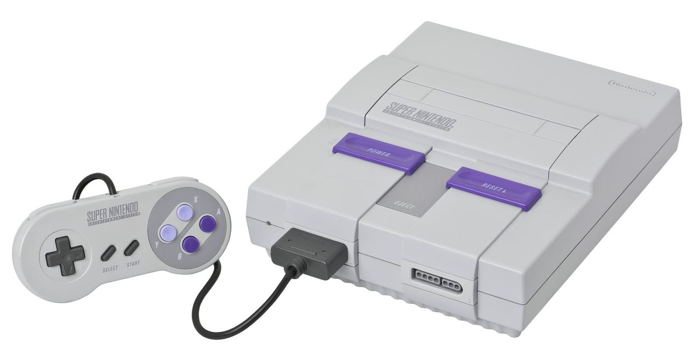 Super Nintendo Entertainment System with its controller
