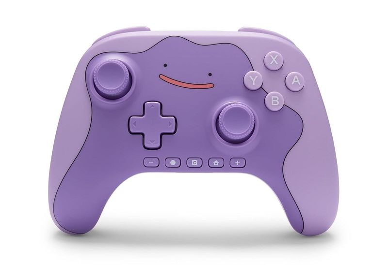 The Pokémon Ditto edition of the PowerA Advantage Wireless Controller for Nintendo Switch 2, purple with Ditto’s face on the front