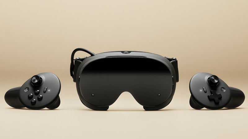 Valve Steam Frame VR headset with its two controllers