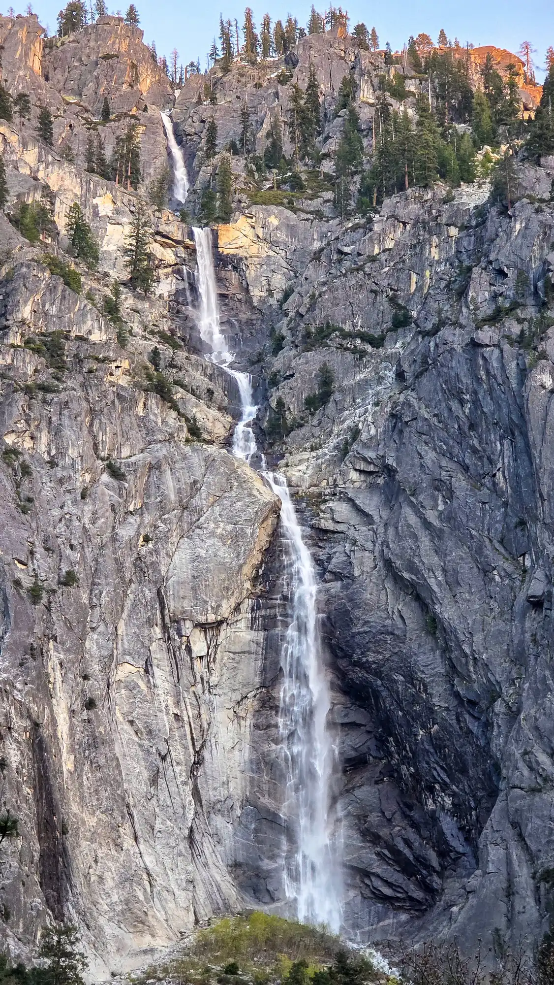 Sentinel Fall cascading down granite cliffs in Yosemite Valley, one of the world's tallest waterfalls