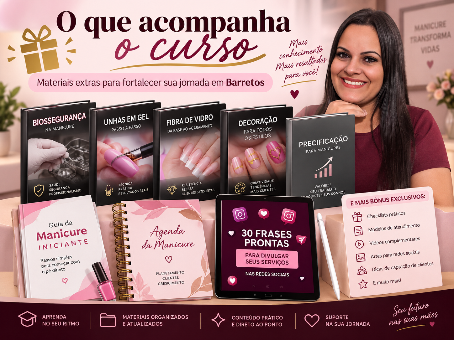 Apostilas e materiais complementares divulgados no curso de manicure