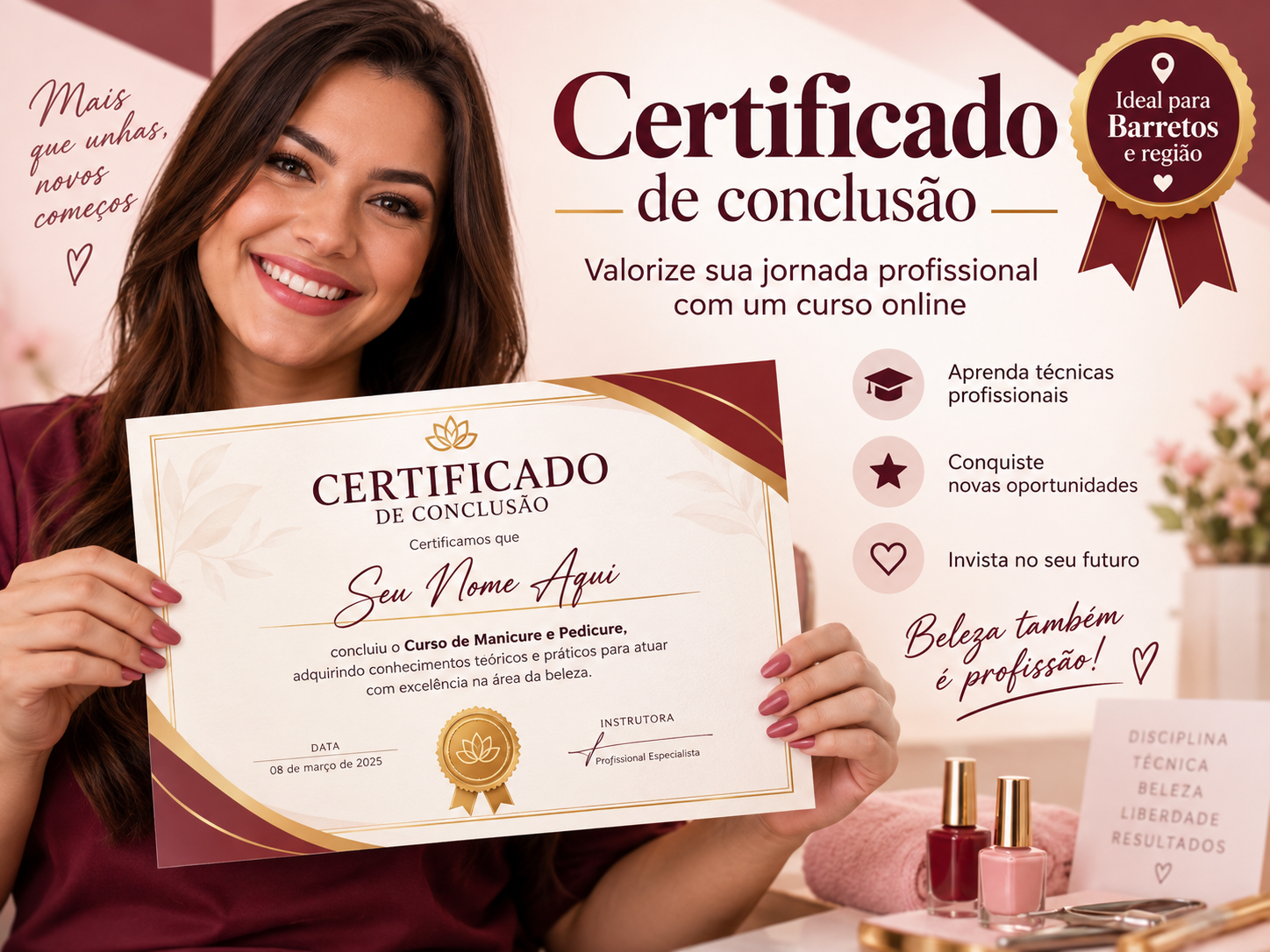 Certificado divulgado no curso de manicure analisado