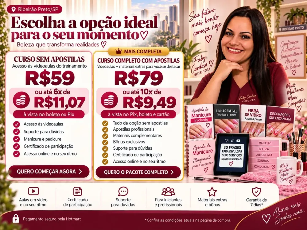 Preço e parcelamento do curso de manicure online para Ribeirão Preto