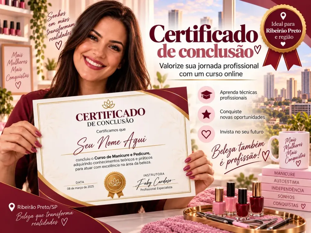 Certificado do curso de manicure e pedicure analisado para Ribeirão Preto