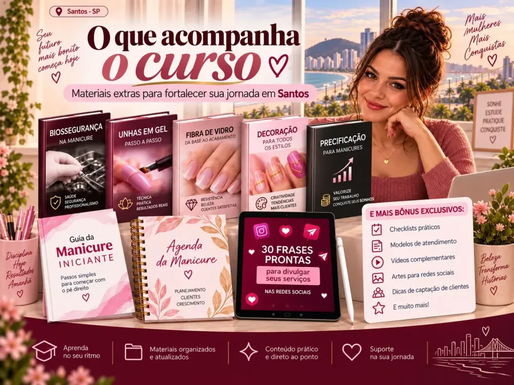 Apostilas e materiais extras do curso de manicure para Santos