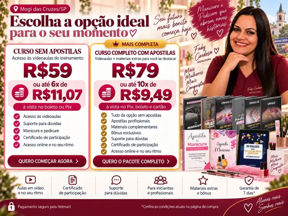 Preço e parcelamento do curso de manicure online para Mogi das Cruzes