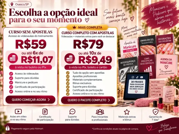 Preço e parcelamento do curso de manicure online para Osasco